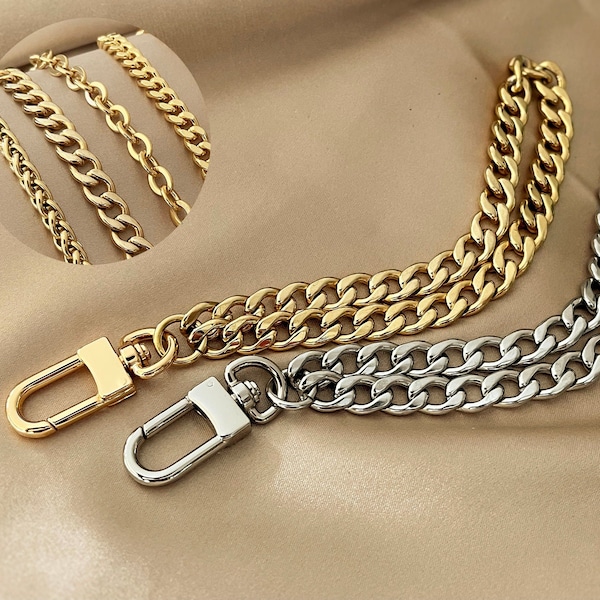 CHAIN Wrist Strap, Replacement Purse Wristlet Strap, Gold & Silver Chain Strap, Handbag, Clutch Chain Wristlet, NK Curb Chain with Clasp