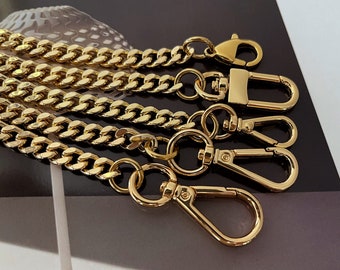 Brass Curb Purse Chain Strap with Clasps, 7.4mm Gold Color Wallet Chain Bag Chain, Handbag Charm Accessories