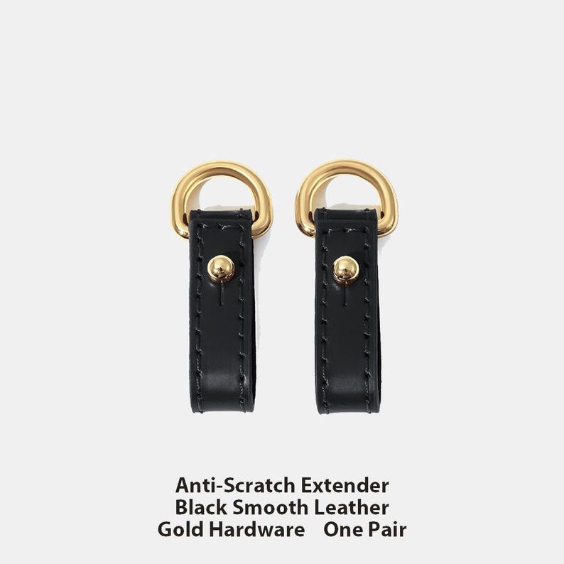Bag Strap Replacement with Anti-Scratch Extender Set - Vachetta Leather Shoulder Strap Black Gold Extender Only