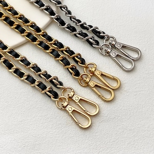 Metal Bag Chain with Leather Strap Crossbody Strap - Gold, Matt Gold, or Silver