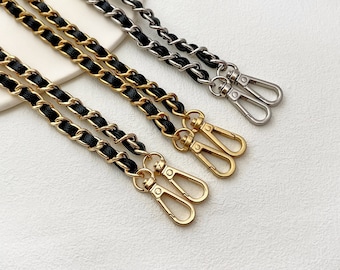 Metal Bag Chain with Leather Strap: Gold, Matte Gold, or Silver