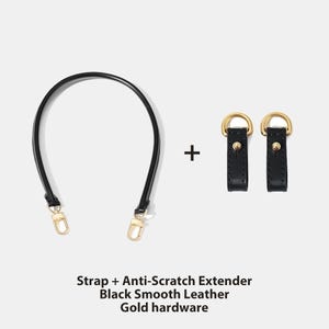 Bag Strap Replacement with Anti-Scratch Extender Set - Vachetta Leather Shoulder Strap Black Gold Strap+Extender