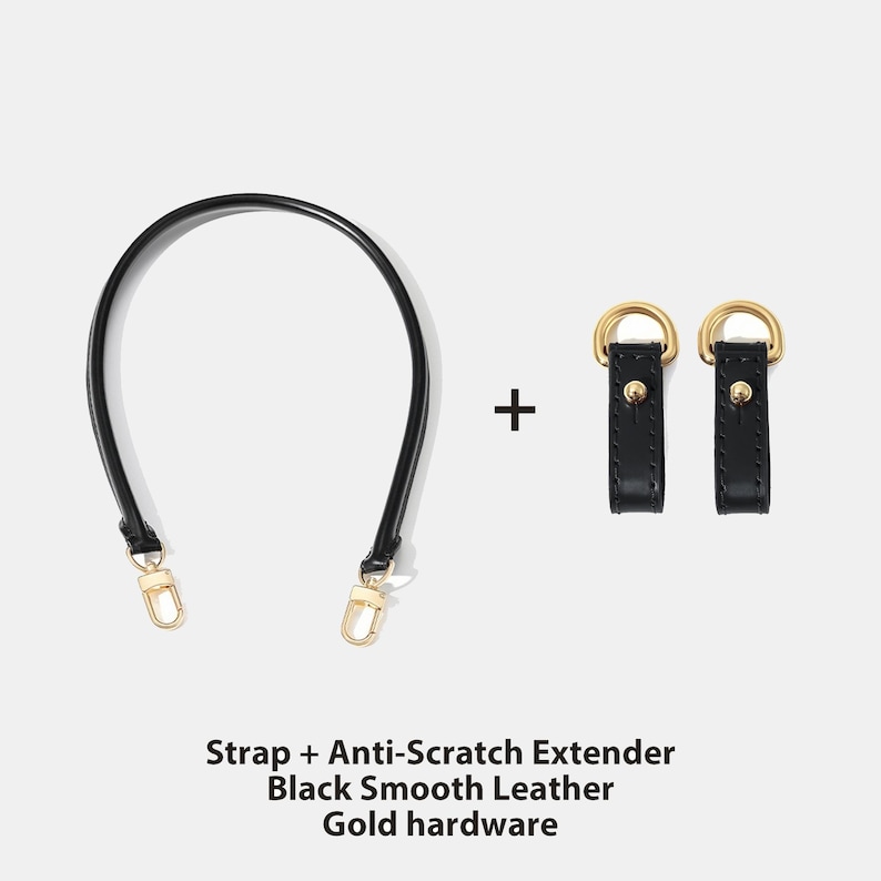 Bag Strap Replacement with Anti-Scratch Extender Set - Vachetta Leather Shoulder Strap Black Gold Strap+Extender