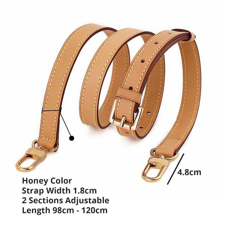 Genuine Vachetta Leather Strap for Handbag Adjustable Strap Natural or Honey Color Honey 1.8cm 2 Sections