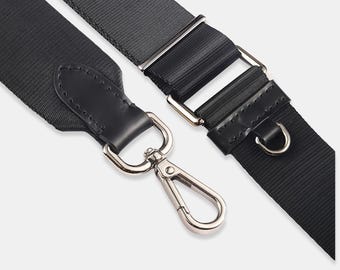 Alça de bolsa preta ajustável em tecido, substituição para bolsa transversal.