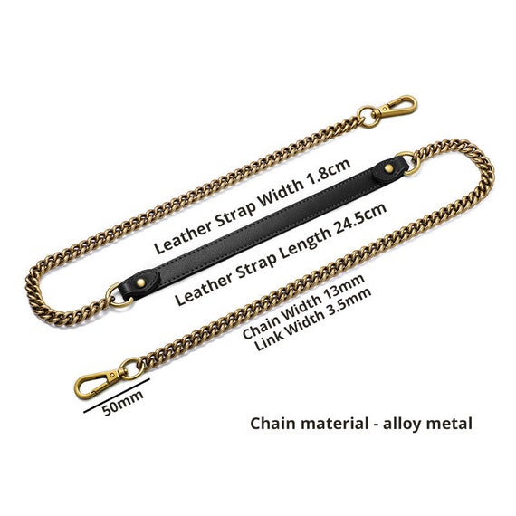 LSLeatherStudio Genuine Leather Chain Strap, High-Quality Leather Strap with Chain for Bags, Shoulder Wallet Chain Purse Strap, Crossbody Strap