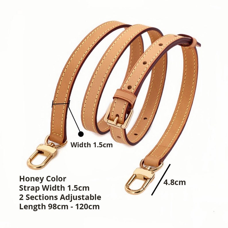 Genuine Vachetta Leather Strap for Handbag Adjustable Strap Natural or Honey Color Honey 1.5cm 2 Sections