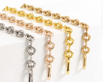 Shoulder Strap for Bags - Donut Chain Strap in Gold/Silver, 1.5cm Wide Alloy Metal Bag Accessory Detachable Chain Strap