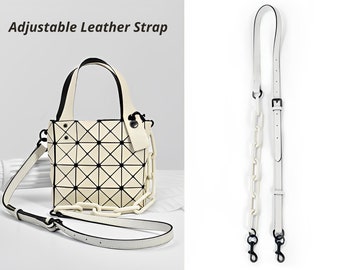 Adjustable Leather Bag Straps with Chain, White Leather Replacement Strap