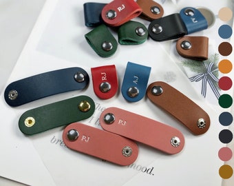 Stylish Leather Headphone Holder w/ Metal Snap - Handcrafted Veg Tanned Leather Holder | Great Gifts for Organizing Cables and Headphones