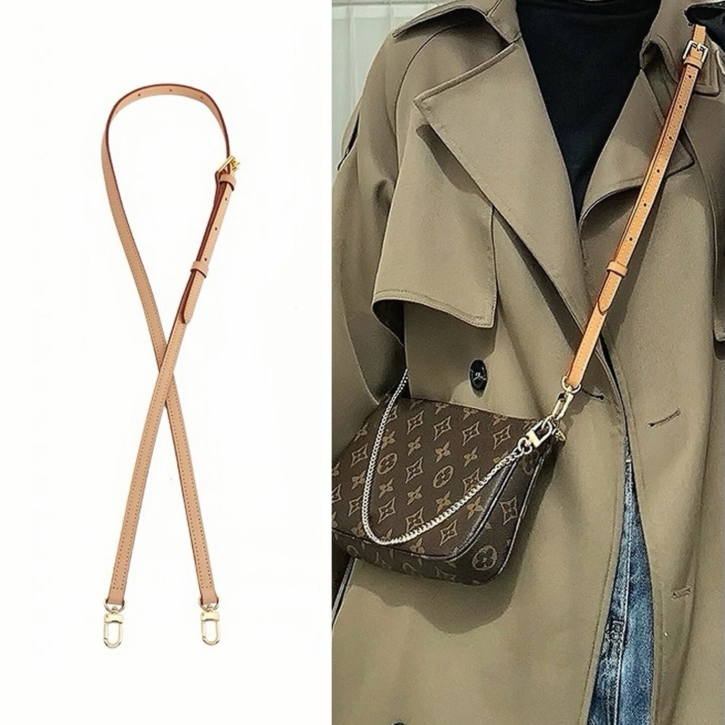 Crossbody Strap Replacement Natural Vachetta Leather or Custom