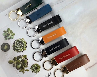 PERSONALISED LEATHER KEYCHAIN. Custom Leather Keychain. Logo Embossing. Personalized Leather Keyring. Stainless Steel Key Ring.