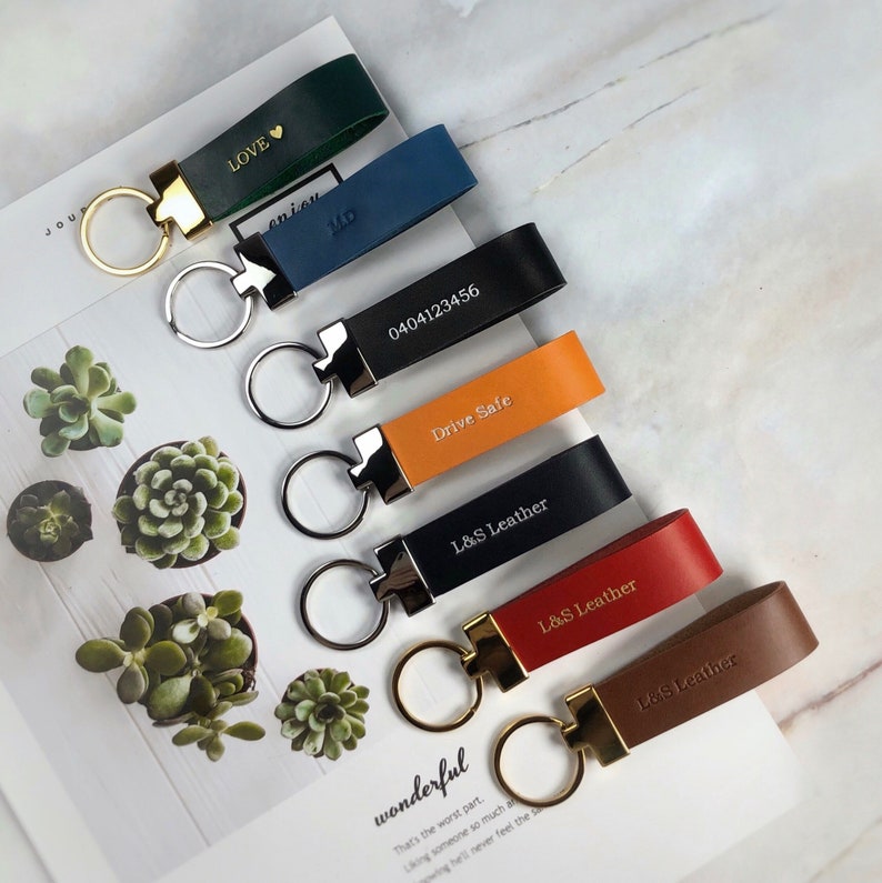 PERSONALISED LEATHER KEYCHAIN. Custom Leather Keychain. Logo Embossing. Personalized Leather Keyring. Stainless Steel Key Ring. 