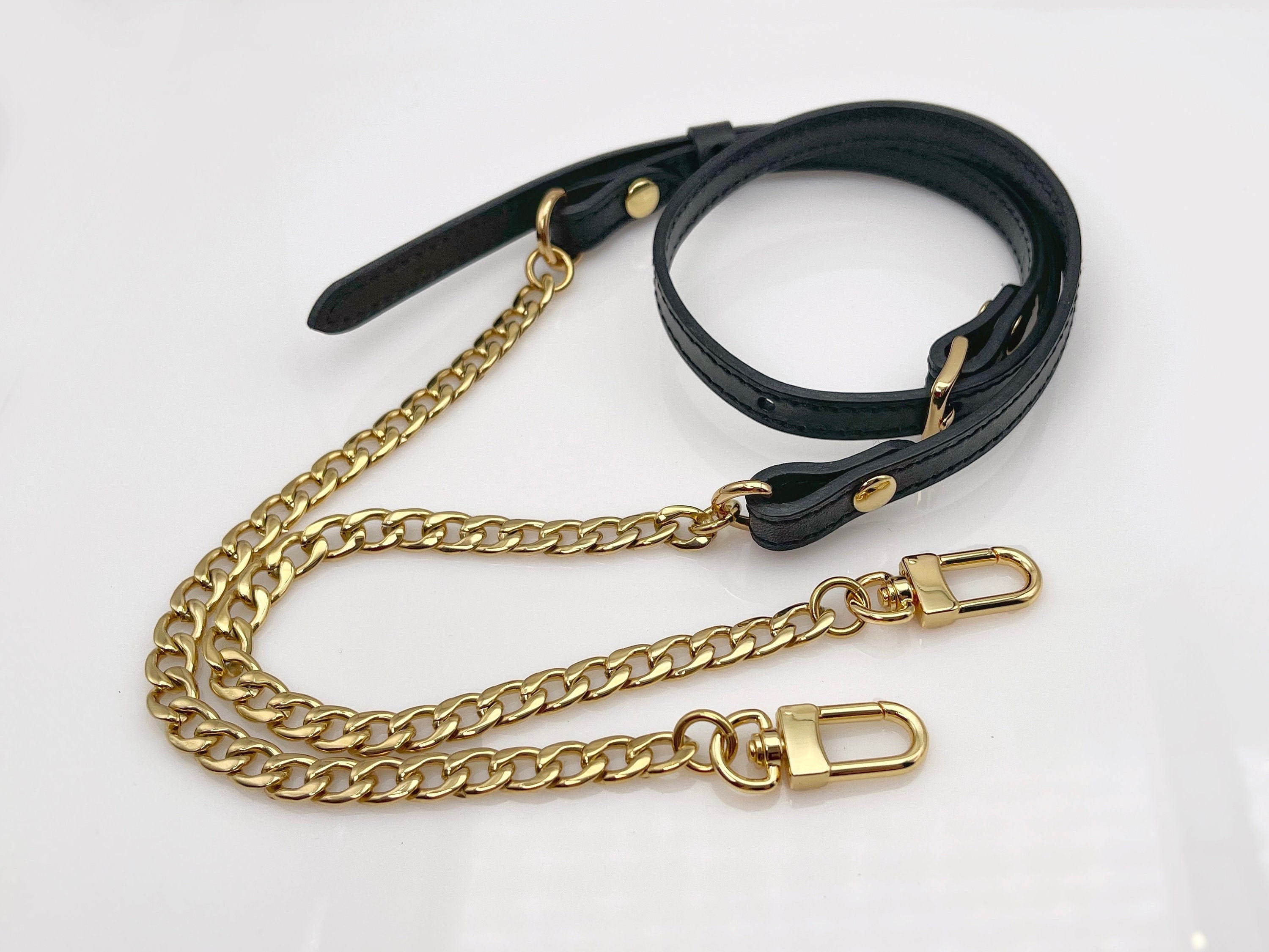 LSLeatherStudio Genuine Leather Chain Strap, High-Quality Leather Strap with Chain for Bags, Shoulder Wallet Chain Purse Strap, Crossbody Strap