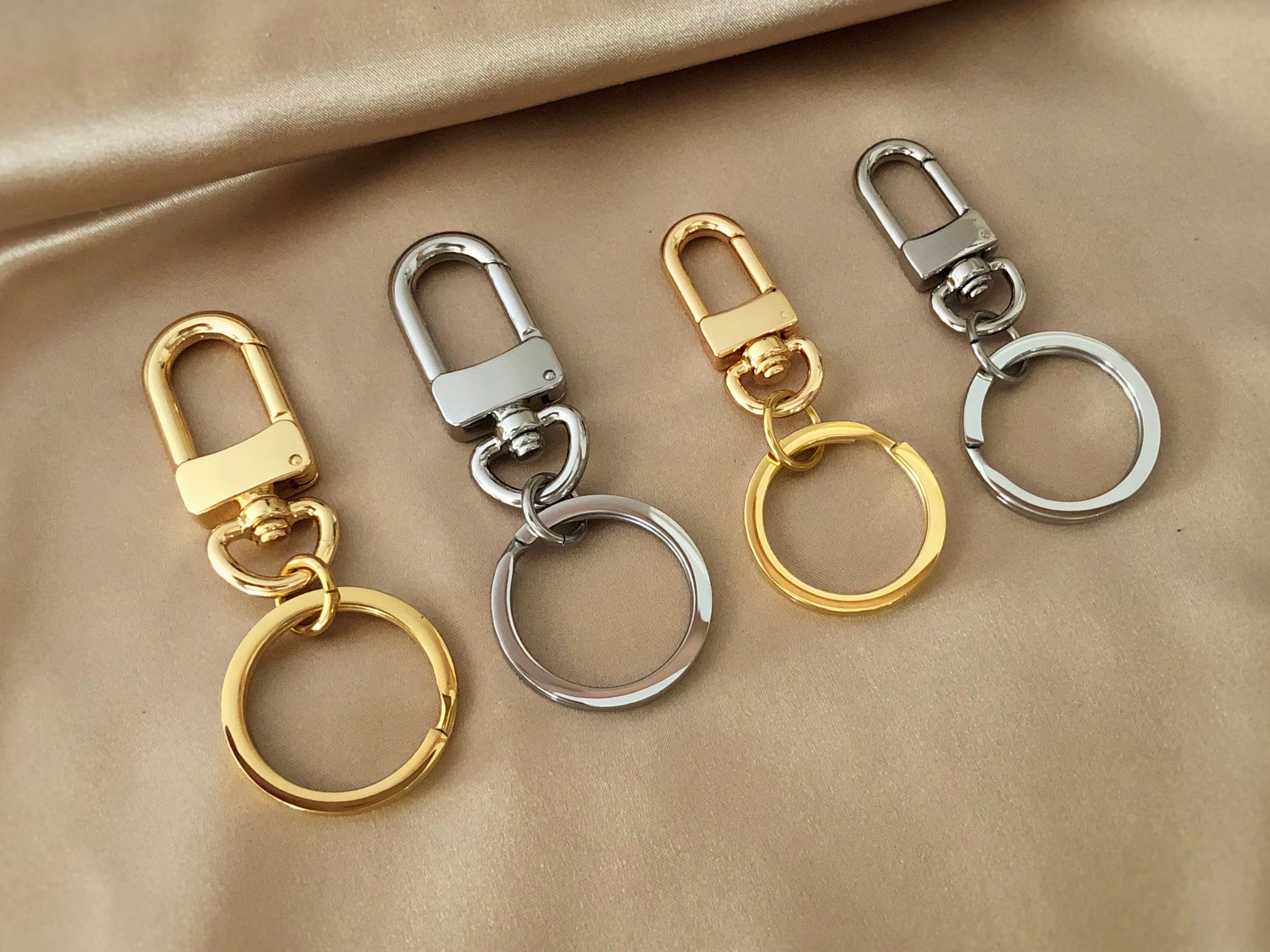 2pcs Polished Whole Stainless Steel Keyring Keychain Split Ring Gold plated  with Short Chain Key Rings Women Men DIY Key Chains