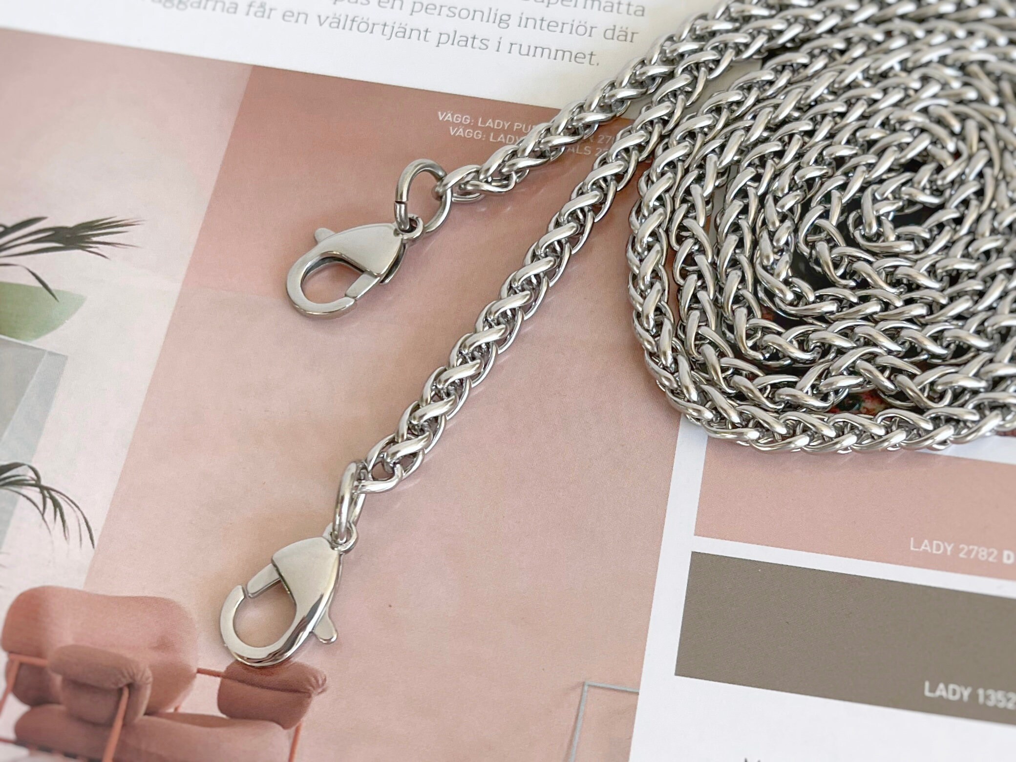 Stainless Steel Chain Strap With Clasps - Braided Wheat Bag Purse Chain ...