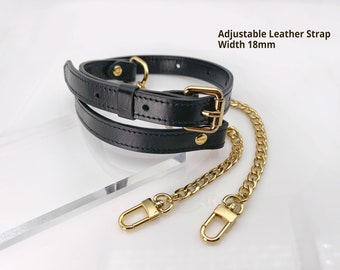 Verstelbare leren kettingriem, hoogwaardige leren riem met ketting voor designertassen, schouderportemonnee ketting portemonneeriem, crossbodyriem