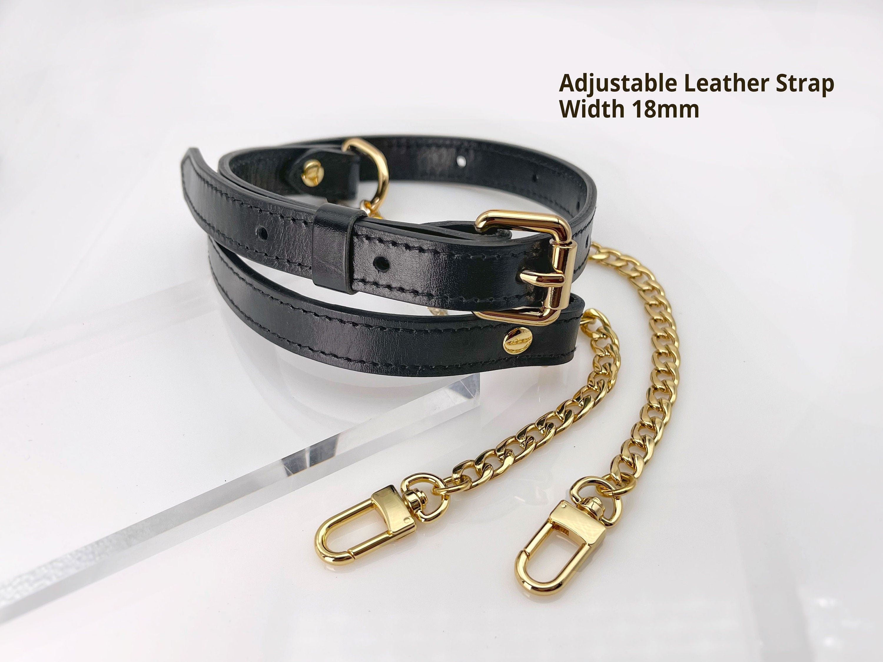 1 Pc Black Genuine Leather Strap Belt Dark Gold Chain Replacement Real  Leather Bag Purse Strap Cross Body Replace Strap YY 