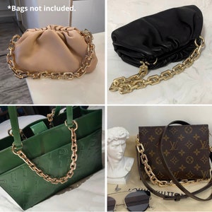 May include: Four different bags with gold chain straps. The bags are in various colors and patterns, including beige, black, green, and brown with a monogram pattern.  *Bags not included.*