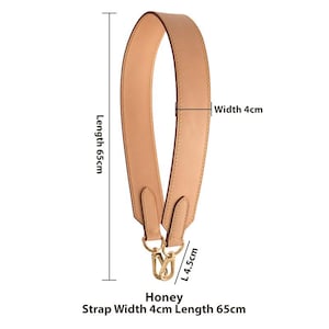 Vachetta leather wide shoulder handbag strap with gold T shape clasps - Honey Color