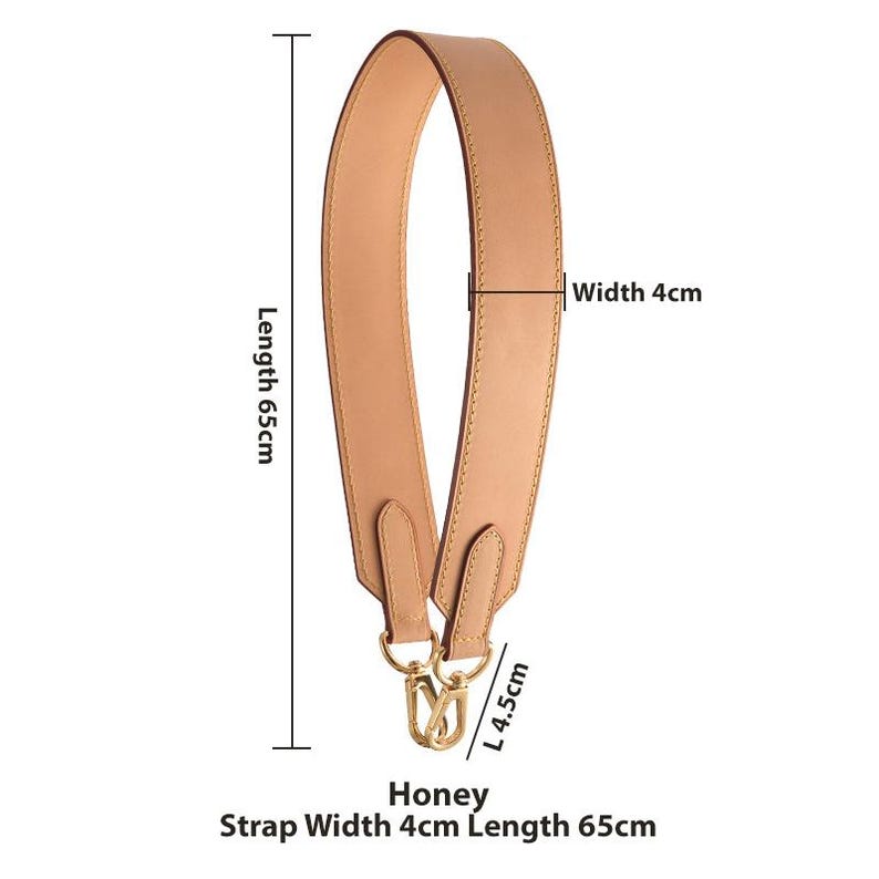 Vachetta leather wide shoulder handbag strap with gold T shape clasps - Honey Color
