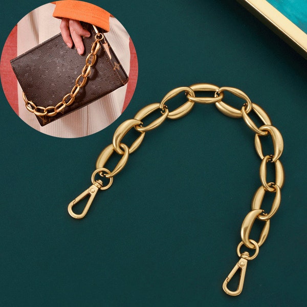 20mm Wide Thick Replacement Shoulder Chain Strap Purse Handle, 32cm to 60cm Purse Chain, Matt Gold Handle Handbag Replacement Chain