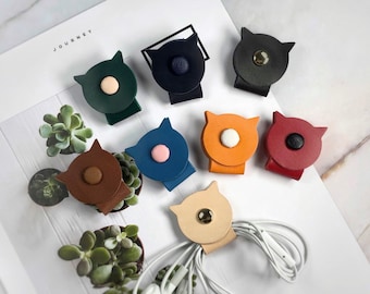 Leather Cable Organizer, Headphone Holder, Handmade Animal Cord Holder, Leather Cord Keeper, Earphone Holder