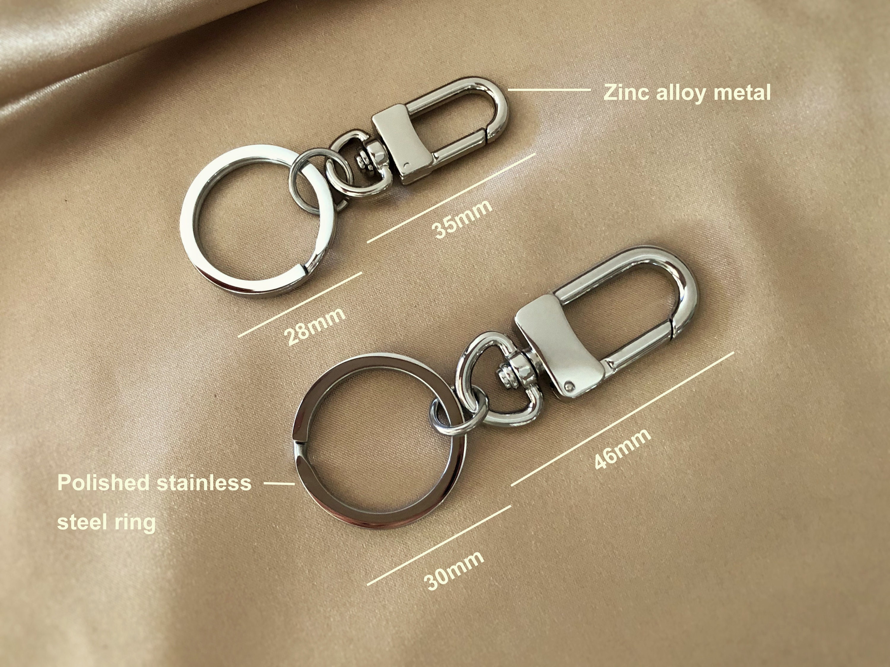 LSLeatherSupply Swivel Clip Keychain with Chain Link, Polished Keyring Clasp