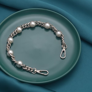 CADENA PARA BOLSO DE HOMBRO, Cadena para bolso cruzado de 25 cm a 120 cm, Plateada, Cadena de Perlas, Cadena para billetera, Cadena de repuesto para asa de bolso
