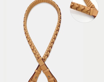 Geflochtener Schultergurt aus Vachetta Leder für Handtaschen, 78 cm Ersatz-Taschengurt, Echtleder-Geldbörsengurt, Naturledergriff in Honig-Optik