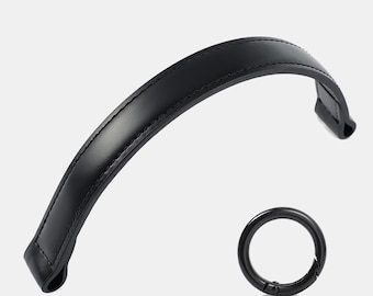 Black Leather Bag Handle, Detachable Top Handle for Handbags, Genuine Top-Grain Leather Purse Strap with Spring Rings, Short Carry Strap