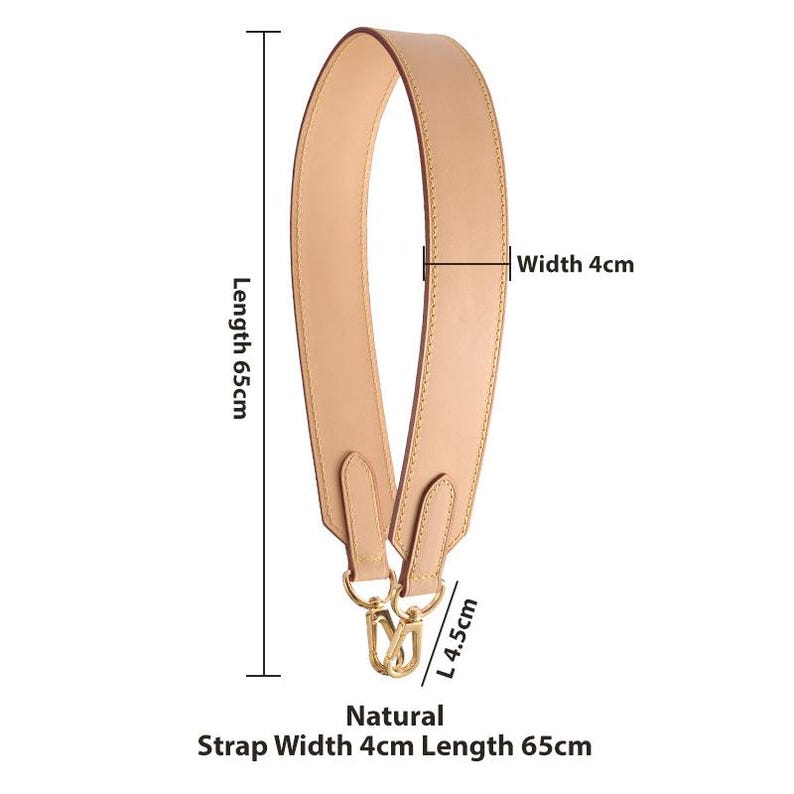 Vachetta leather wide shoulder handbag strap with gold T shape clasps - Natural Color