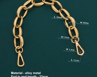 Correa de cadena para bolso de 20 mm en color oro mate: Asa de repuesto para bolso (de 32 cm a 60 cm)
