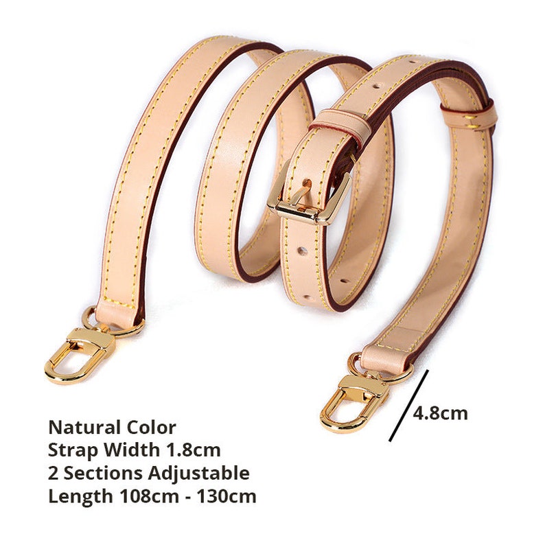 Genuine Vachetta Leather Strap for Handbag Adjustable Strap Natural or Honey Color Natural 1.8cm 2 Sections 130cm Max
