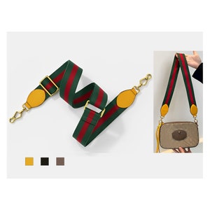 Wide studded 'Gucci' Web shoulder strap in green and red canvas