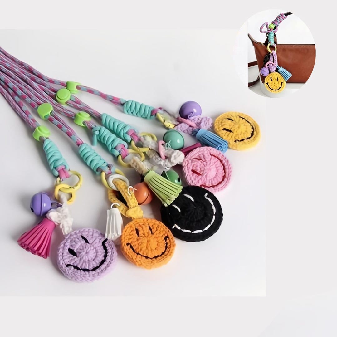 Smiley Face Bag Charm - Keychain Accessory Mobile Accessory - Etsy