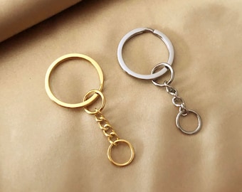 2 X Polished Stainless Steel Keyring with Chain Link, Key Chain, Key Fob Hardware DIY Keychain Supplies, Flat Split Ring