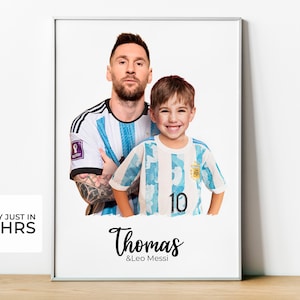 Personalized Lionel Messi Poster with my photo to print in A4 or A3 size. Personalized football gift