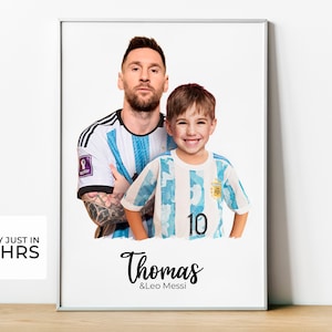 Personalized Lionel Messi poster with my photo to print in A4 or A3 size. Personalized soccer gift