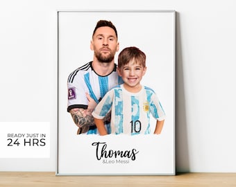 Personalized Lionel Messi Poster with my photo to print in A4 or A3 size. Personalized football gift