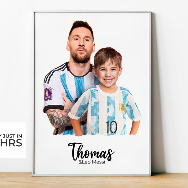 Póster Personalizado de Lionel Messi con mi foto para imprimir tamaño A4 o A3. Regalo futbol personalizado