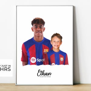 Póster Digital Personalizado de Lamine Yamal en Barcelona con mi foto para imprimir tamaño A4 o A3. Regalo cuadro futbol personalizado niños