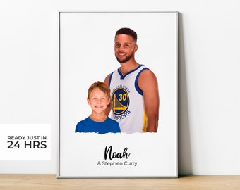 Printable Digital Sheet Picture. Photo with Stephen Curry Personalized With Name. A3 size. NBA fans. Birthday Anniversary Gift