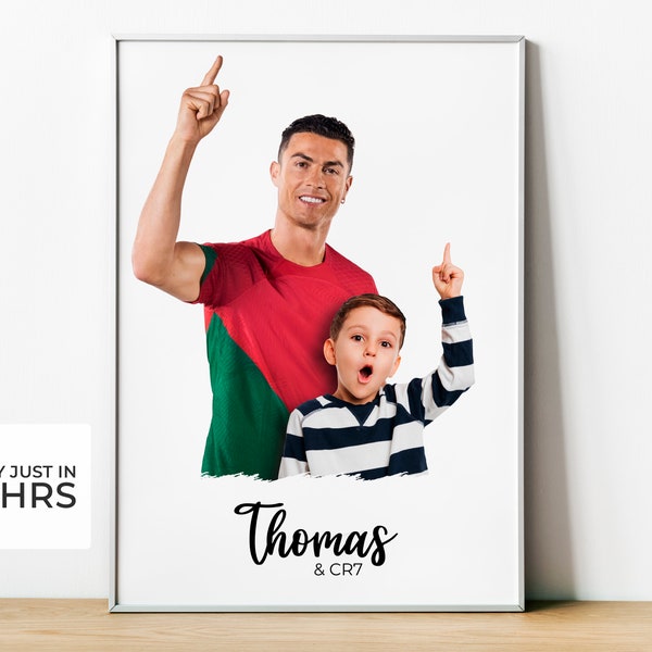 Image de feuille numérique imprimable. Photo avec CR7 Cristiano Ronaldo personnalisée avec nom. Format A3. Fans de football. Cadeau d'anniversaire