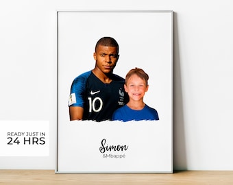 Printable Digital Sheet Football Picture. Photo with Kylian Mbappé France Personalized A3. Soccer fans. Birthday Anniversary Gift