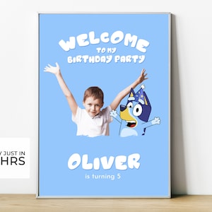 Póster Lámina Digital Imprimible Cumpleaños Bluey Personalizada Con Foto A3 |  Cartel Puerta Fiesta Bluey para imprimir