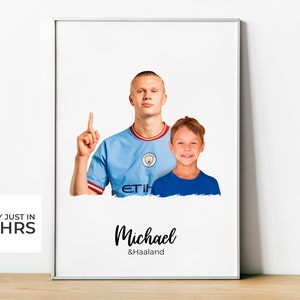 Printable Digital Sheet Picture. Photo with Erling Haaland Manchester City Custom A3. Soccer fans. Birthday Anniversary Gift