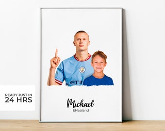 Printable Digital Poster. Photo with Erling Haaland, Manchester City, Personalized A3. Football Fans. Birthday/Anniversary Gift