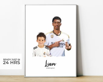 Digital Printable Poster. Photo with Jude Bellingham of Real Madrid, Personalized with Name. A3 Size. Football Fan. Birthday Gift