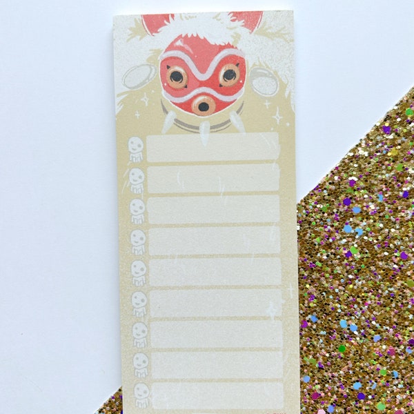 1 Notizblock - Kawaii notes - mask - waldgeist - Kawaii Kunst - Blätter - rote Maske - Stationery  - Schreibwaren - to do Liste - 1 Notepad